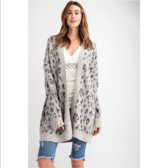 Sweaters - Leopard Print Open Front Cardigan